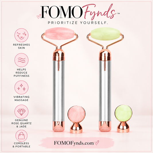 The Glow Reset™ | Vibrating Natural Rose Quartz Jade Facial Roller & Massager
