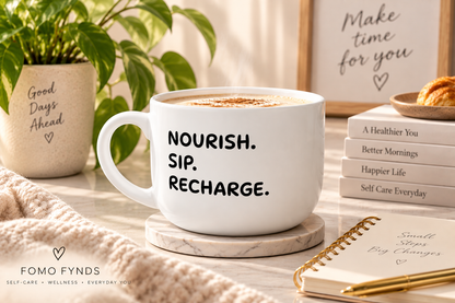 Nourish. Sip. Recharge. | 25oz Ceramic Latte Mug with Ergonomic C-Handle
