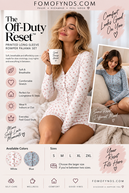 The Off-Duty Reset™ | Printed Long-Sleeve Romper Pajama